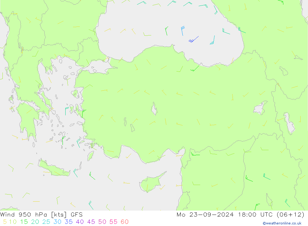 Rüzgar 950 hPa GFS Pzt 23.09.2024 18 UTC