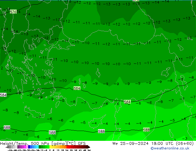 Height/Temp. 500 hPa GFS St 25.09.2024 18 UTC