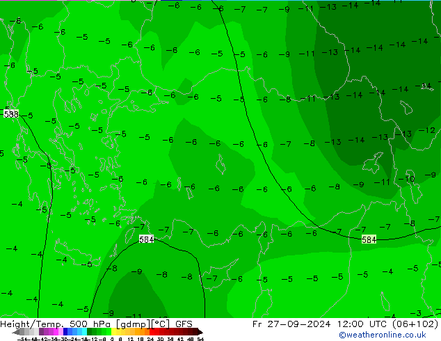 Z500/Rain (+SLP)/Z850 GFS Pá 27.09.2024 12 UTC