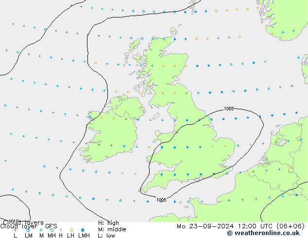 Cloud layer GFS Mo 23.09.2024 12 UTC