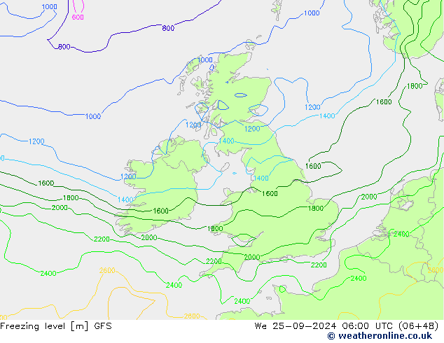 Freezing level GFS mié 25.09.2024 06 UTC