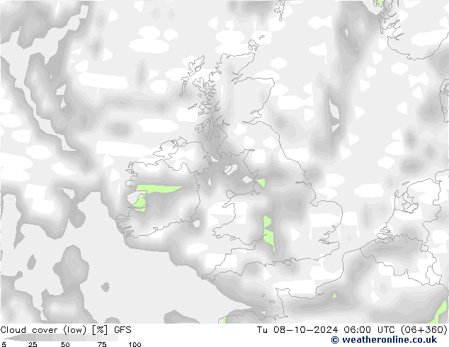 облака (низкий) GFS вт 08.10.2024 06 UTC