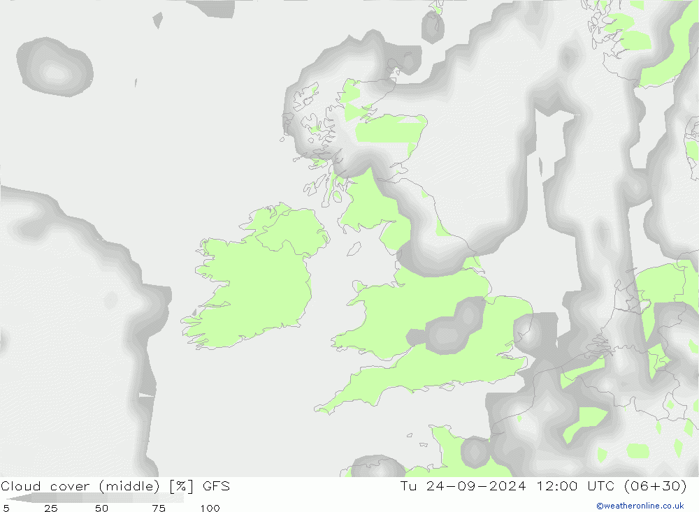 Cloud cover (middle) GFS Tu 24.09.2024 12 UTC