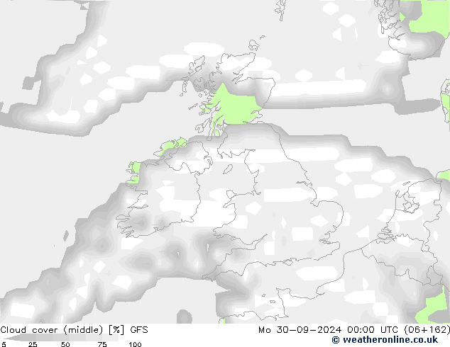 Cloud cover (middle) GFS Mo 30.09.2024 00 UTC