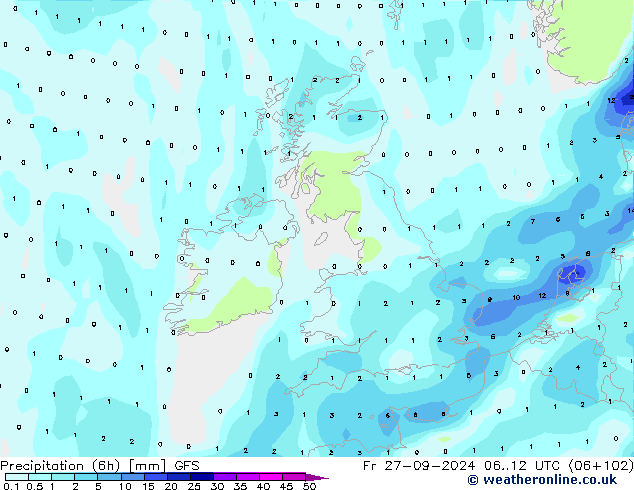 Z500/Rain (+SLP)/Z850 GFS  27.09.2024 12 UTC