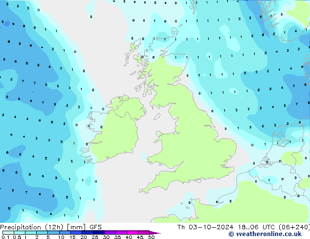 Precipitação (12h) GFS Qui 03.10.2024 06 UTC