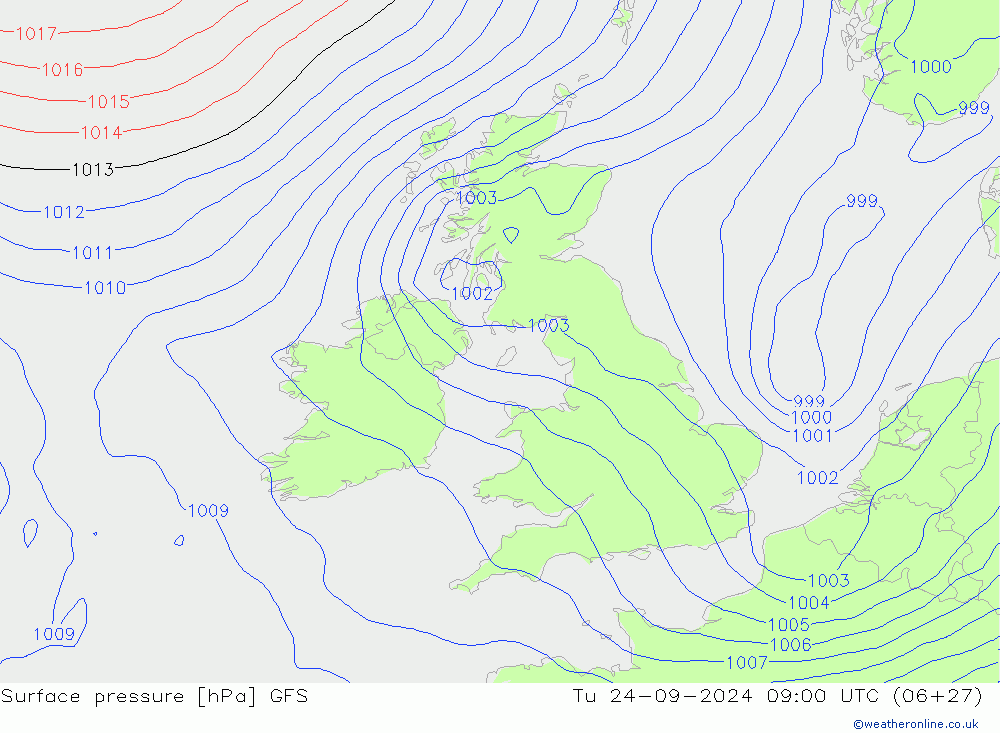 Surface pressure GFS Tu 24.09.2024 09 UTC