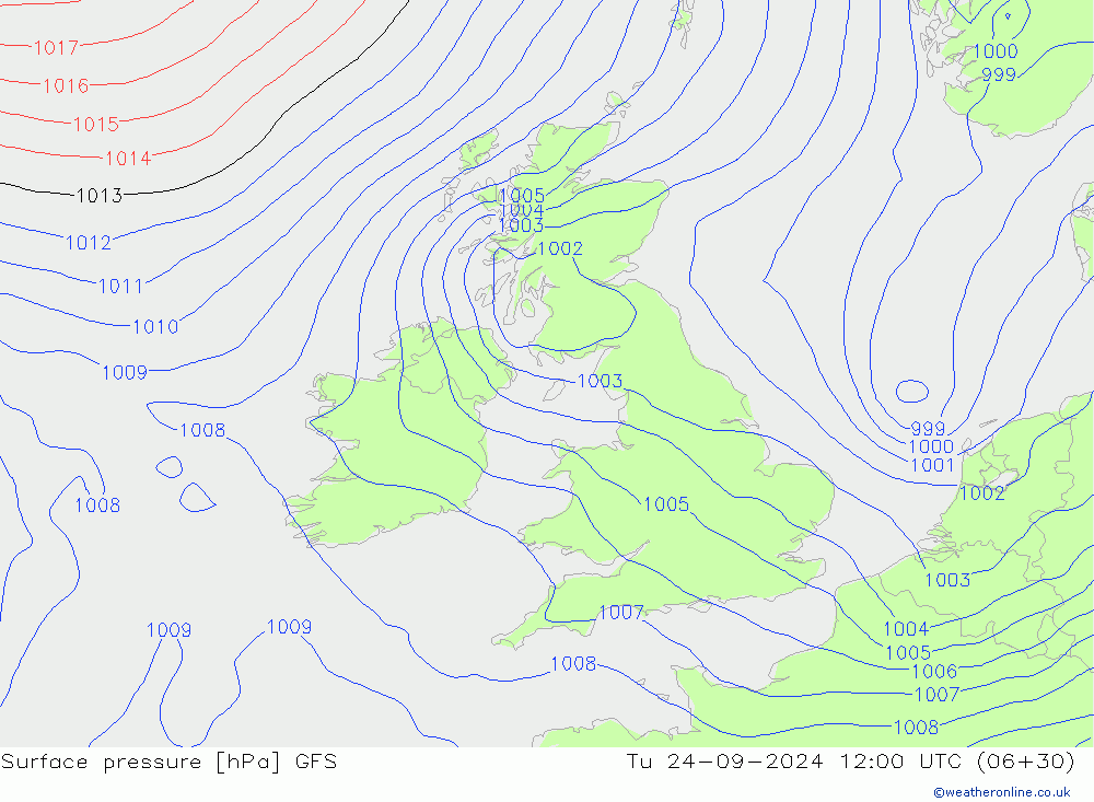 Atmosférický tlak GFS Út 24.09.2024 12 UTC