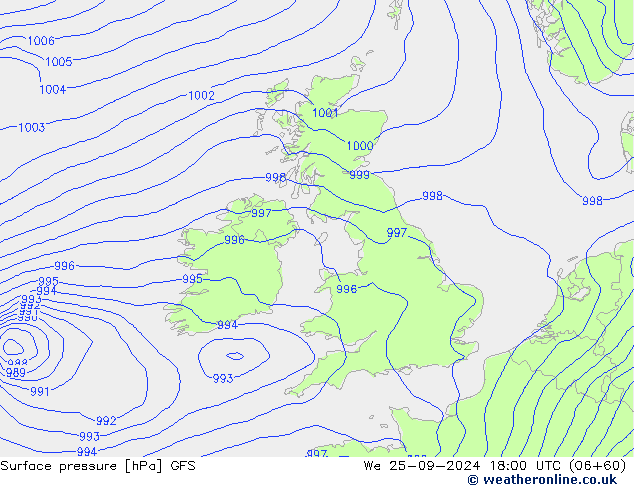 Surface pressure GFS We 25.09.2024 18 UTC