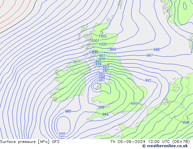 Presión superficial GFS jue 26.09.2024 12 UTC