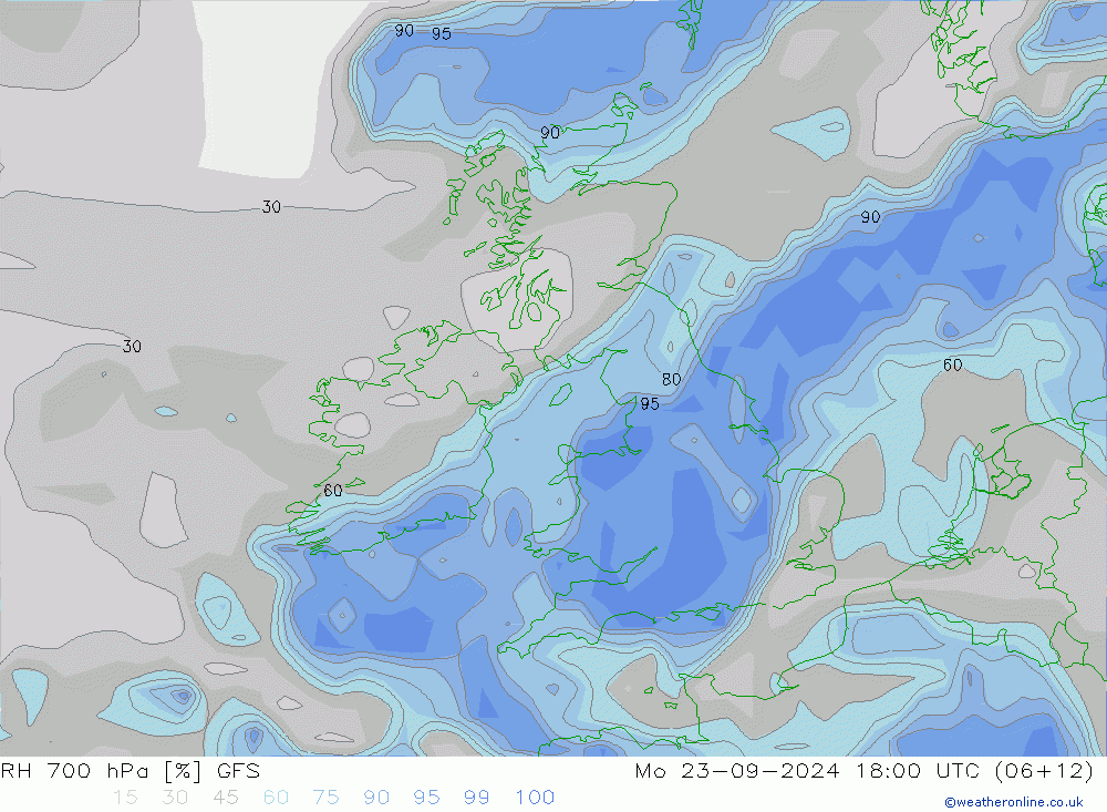 RH 700 hPa GFS Mo 23.09.2024 18 UTC