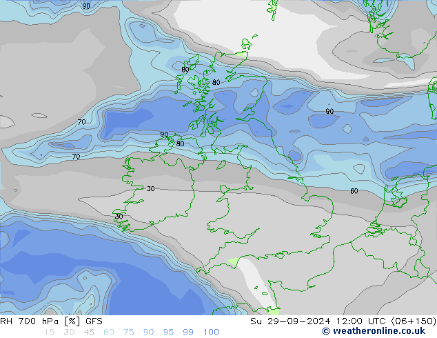 RH 700 hPa GFS Su 29.09.2024 12 UTC