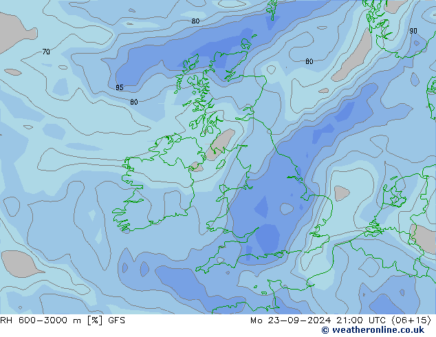 RH 600-3000 m GFS Mo 23.09.2024 21 UTC