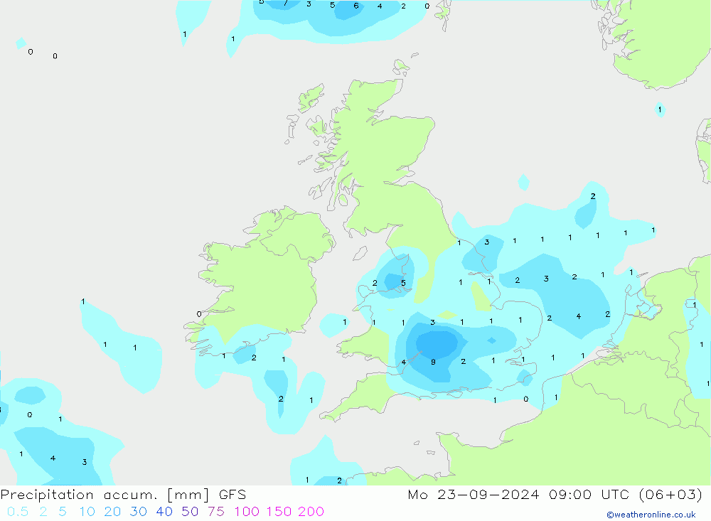 Precipitation accum. GFS пн 23.09.2024 09 UTC