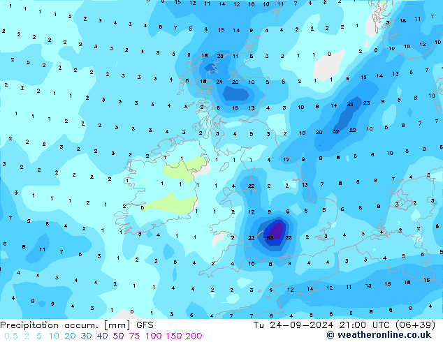 Precipitation accum. GFS Tu 24.09.2024 21 UTC