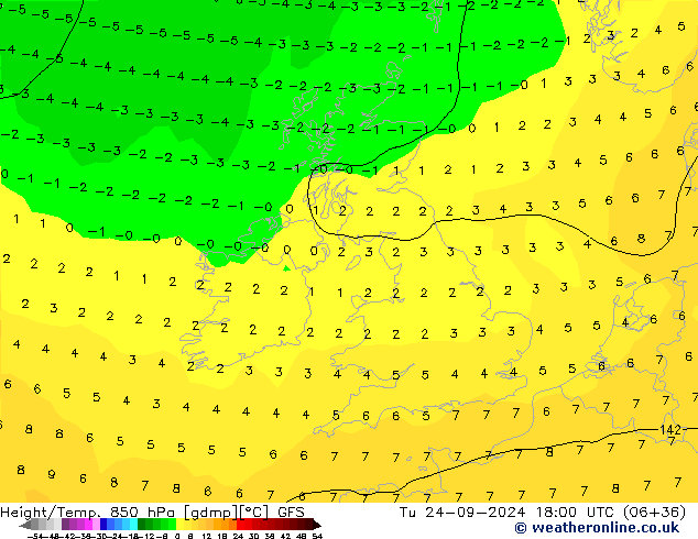 Height/Temp. 850 hPa GFS Ter 24.09.2024 18 UTC