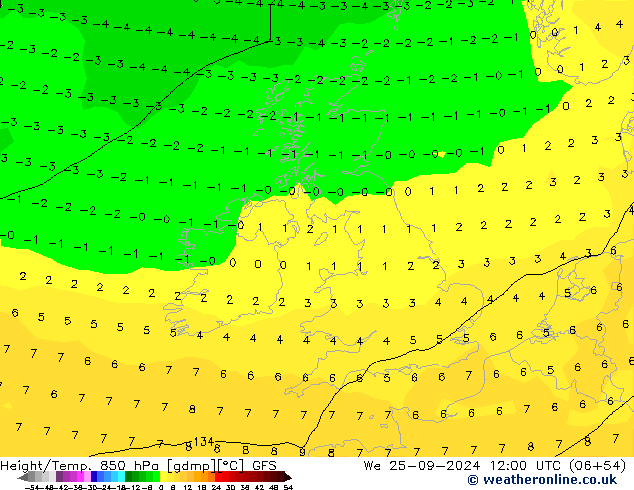 Z500/Rain (+SLP)/Z850 GFS We 25.09.2024 12 UTC