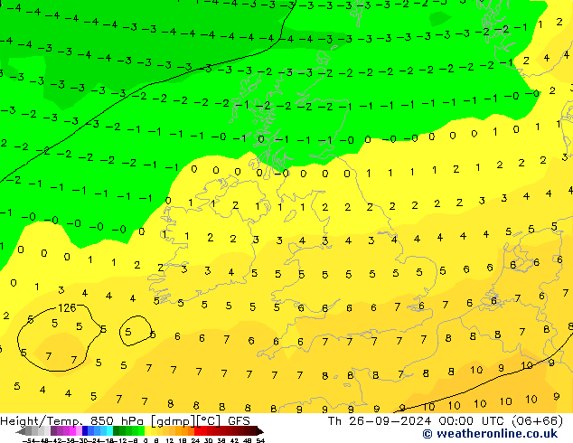 Height/Temp. 850 hPa GFS czw. 26.09.2024 00 UTC