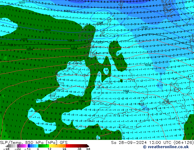 850 hPa Yer Bas./Sıc GFS Cts 28.09.2024 12 UTC