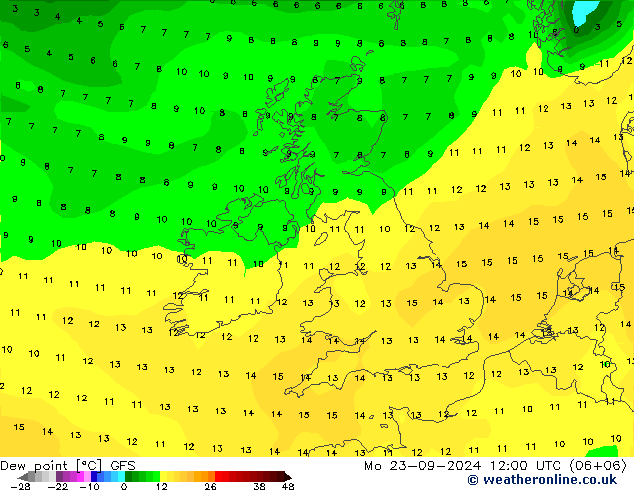 Ponto de orvalho GFS Seg 23.09.2024 12 UTC