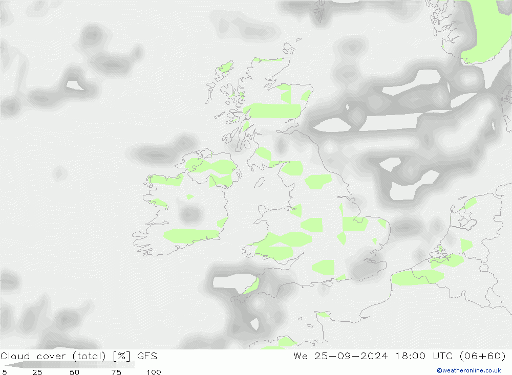 Cloud cover (total) GFS We 25.09.2024 18 UTC