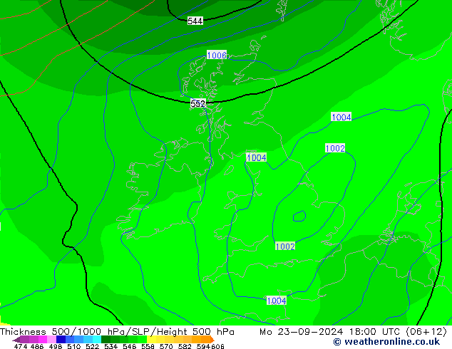 Thck 500-1000гПа GFS пн 23.09.2024 18 UTC