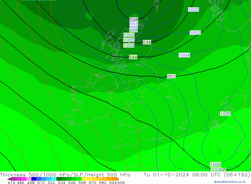 Thck 500-1000hPa GFS mar 01.10.2024 06 UTC