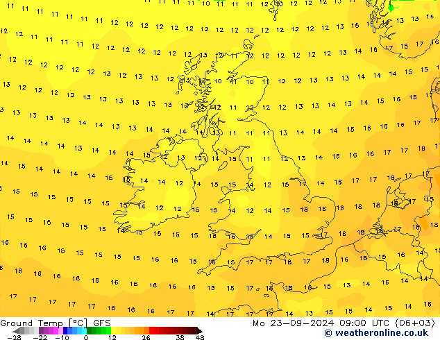 Temp. gruntu GFS pon. 23.09.2024 09 UTC