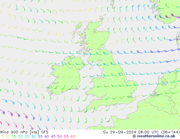 Wind 900 hPa GFS Ne 29.09.2024 06 UTC