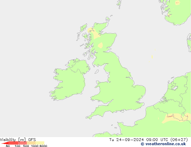 Visibility GFS Tu 24.09.2024 09 UTC