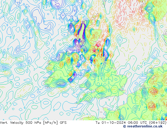 500 hPa Dikey Hız GFS Sa 01.10.2024 06 UTC