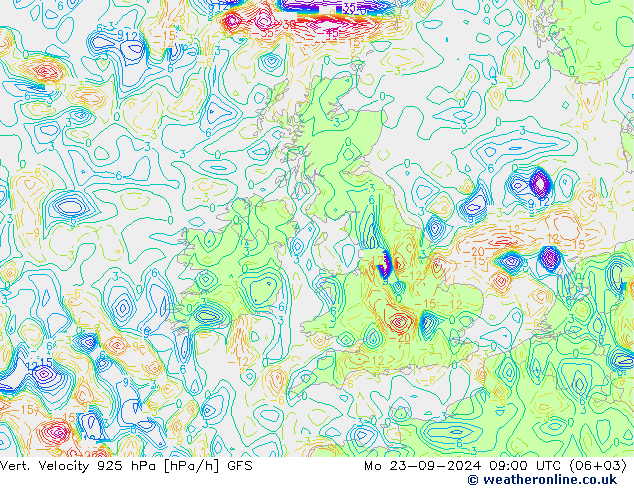 Vert. Velocity 925 hPa GFS lun 23.09.2024 09 UTC