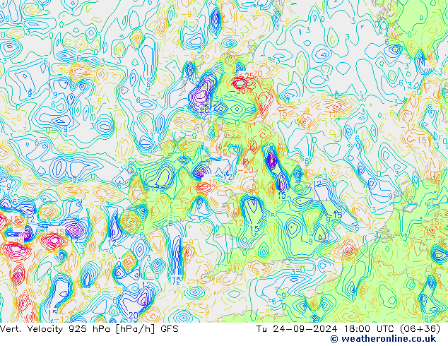 Vert. Velocity 925 hPa GFS Tu 24.09.2024 18 UTC