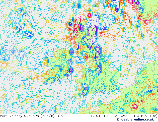 Vert. Velocity 925 hPa GFS Di 01.10.2024 06 UTC