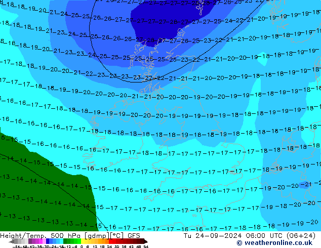 Z500/Rain (+SLP)/Z850 GFS mar 24.09.2024 06 UTC