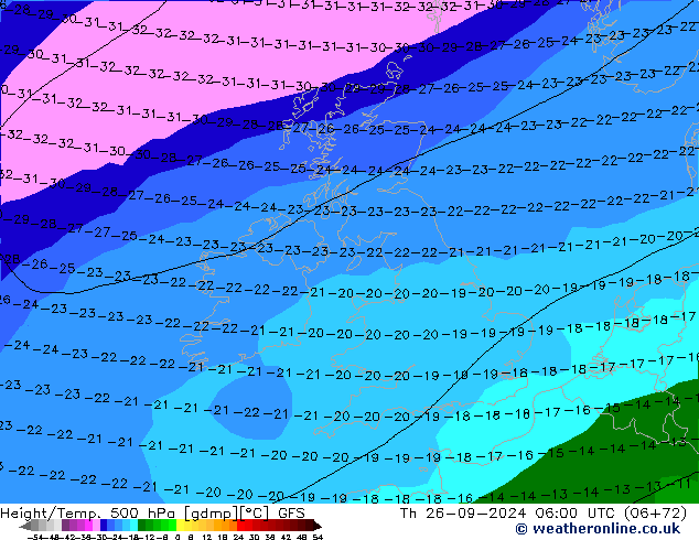 Z500/Rain (+SLP)/Z850 GFS Th 26.09.2024 06 UTC