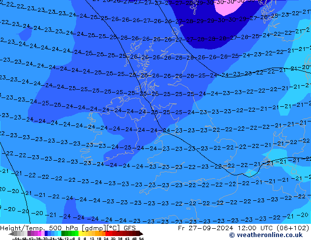 Z500/Rain (+SLP)/Z850 GFS  27.09.2024 12 UTC