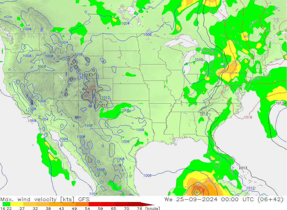 Max. wind velocity GFS mer 25.09.2024 00 UTC