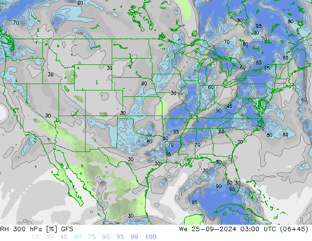 RH 300 hPa GFS Qua 25.09.2024 03 UTC