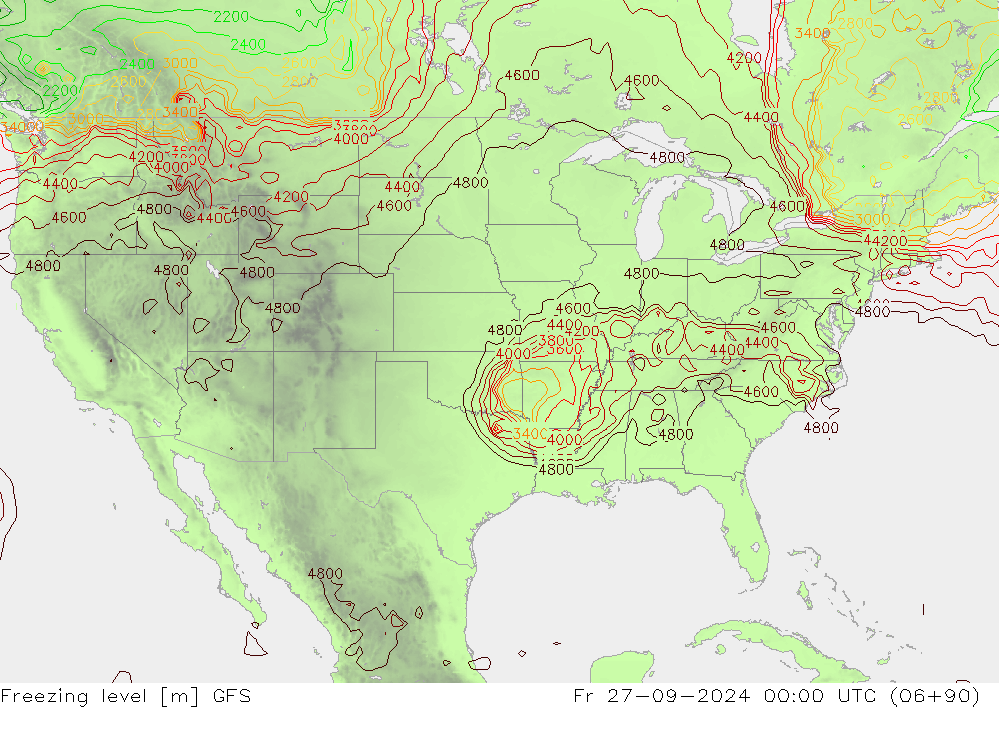 Freezing level GFS пт 27.09.2024 00 UTC