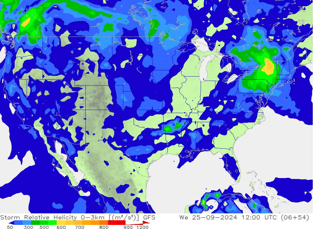 Storm Relative Helicity GFS Çar 25.09.2024 12 UTC