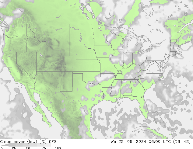 nuvens (baixo) GFS Qua 25.09.2024 06 UTC