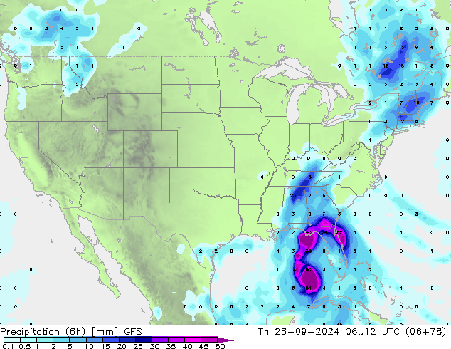 Precipitazione (6h) GFS gio 26.09.2024 12 UTC