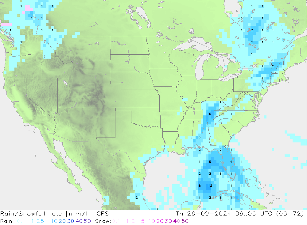 Rain/Snowfall rate GFS Th 26.09.2024 06 UTC