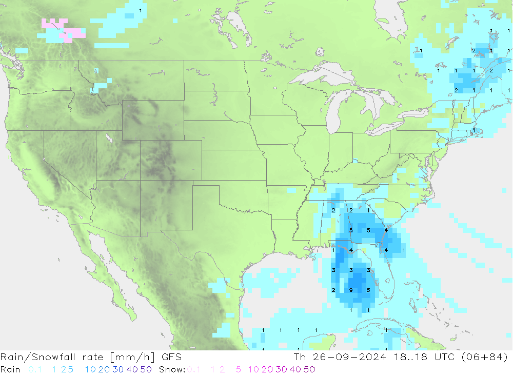 Rain/Snowfall rate GFS Th 26.09.2024 18 UTC