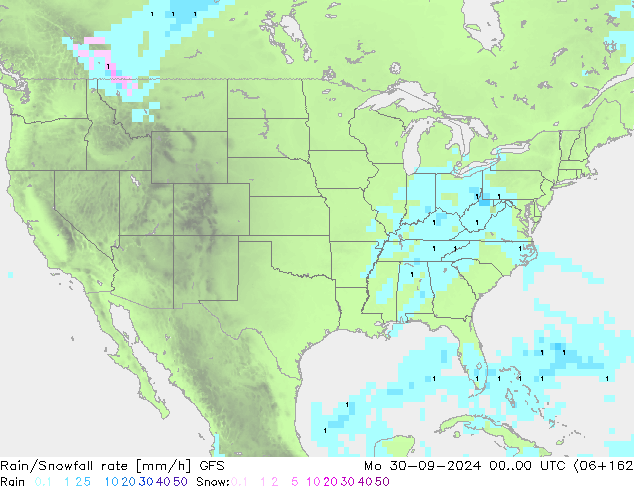 Rain/Snowfall rate GFS Po 30.09.2024 00 UTC