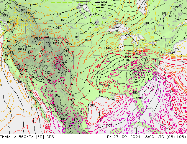 Theta-e 850hPa GFS Cu 27.09.2024 18 UTC