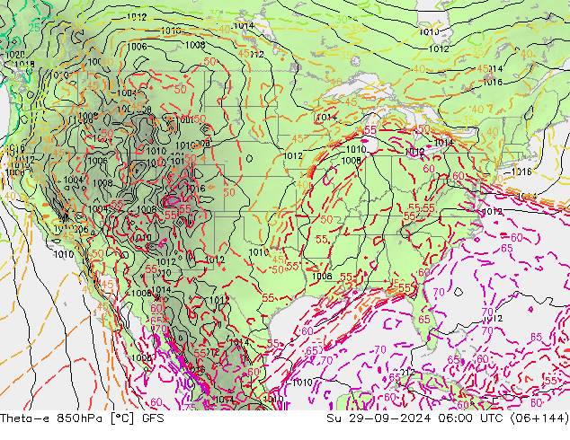 Theta-e 850гПа GFS Вс 29.09.2024 06 UTC