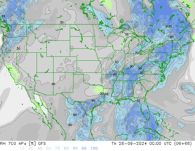 Humidité rel. 700 hPa GFS jeu 26.09.2024 00 UTC