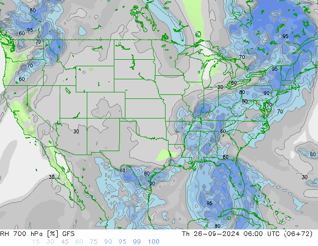 RH 700 hPa GFS Th 26.09.2024 06 UTC